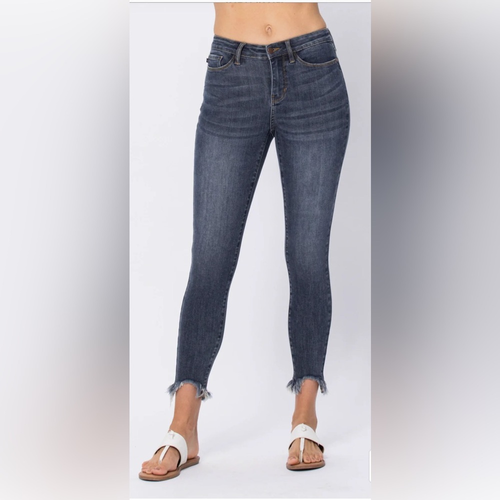 Judy Blue‎ Skinny Fit Distressed Raw Hem High Rise Jeans Sz 7/28